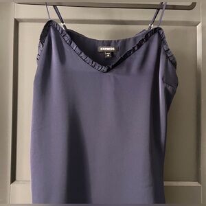 Express Midnight Blue Ruffle Trim Top